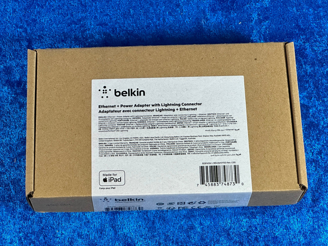 NEW! Belkin B2B165BT Ethernet Power Adapter With Lightning Connector
